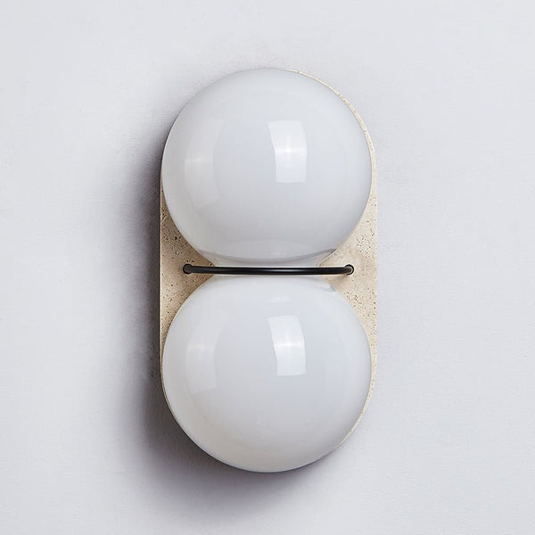 yellow travertine double globe wall sconce