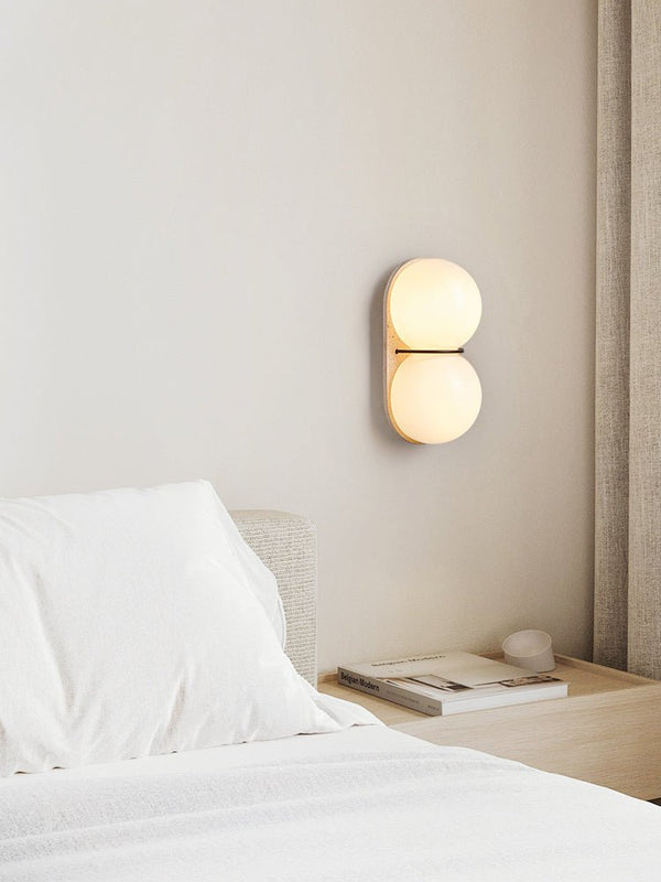 yellow travertine double globe wall sconce