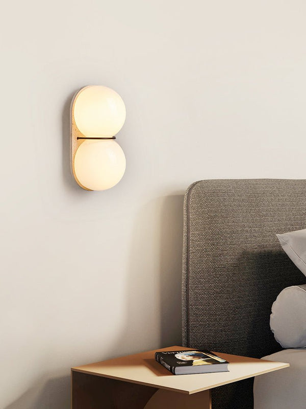 yellow travertine double globe wall sconce