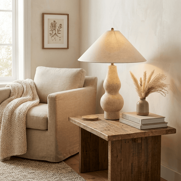 yellow travertine double gourd table lamp