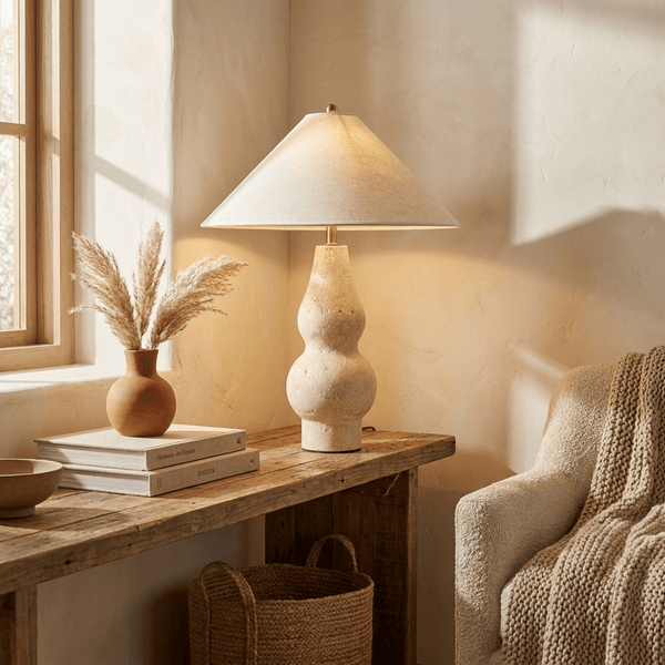 yellow travertine double gourd table lamp