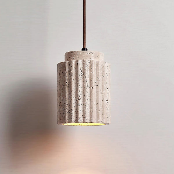 yellow travertine fluted stone pendant light