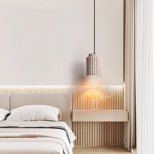 yellow travertine fluted stone pendant light