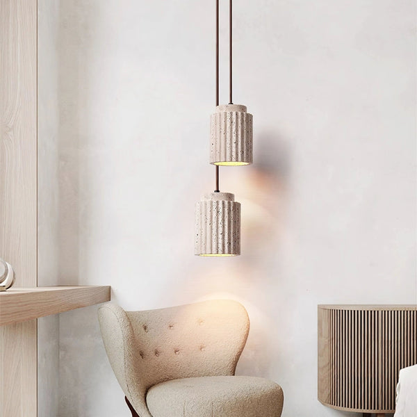 yellow travertine fluted stone pendant light