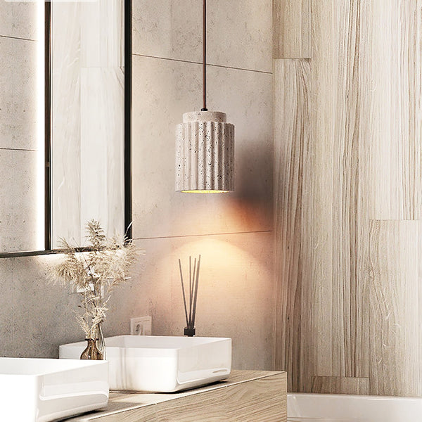 yellow travertine fluted stone pendant light