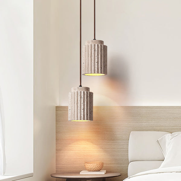 yellow travertine fluted stone pendant light