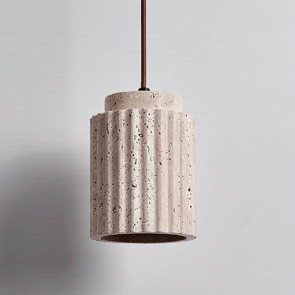 yellow travertine fluted stone pendant light