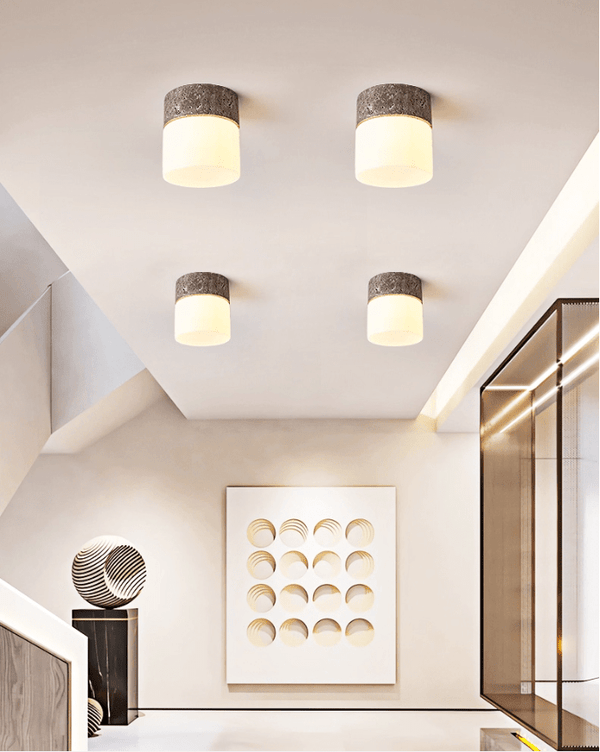 yellow travertine frosted glass flush mount ceiling light 2