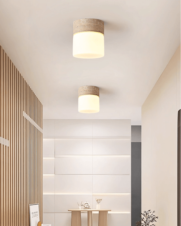 yellow travertine frosted glass flush mount ceiling light 2