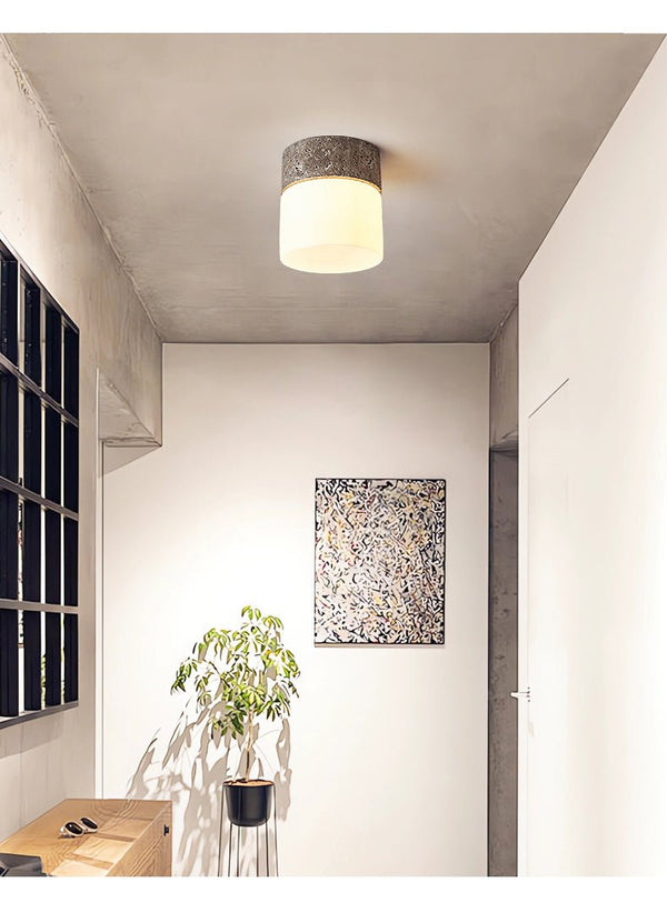 yellow travertine frosted glass flush mount ceiling light 2