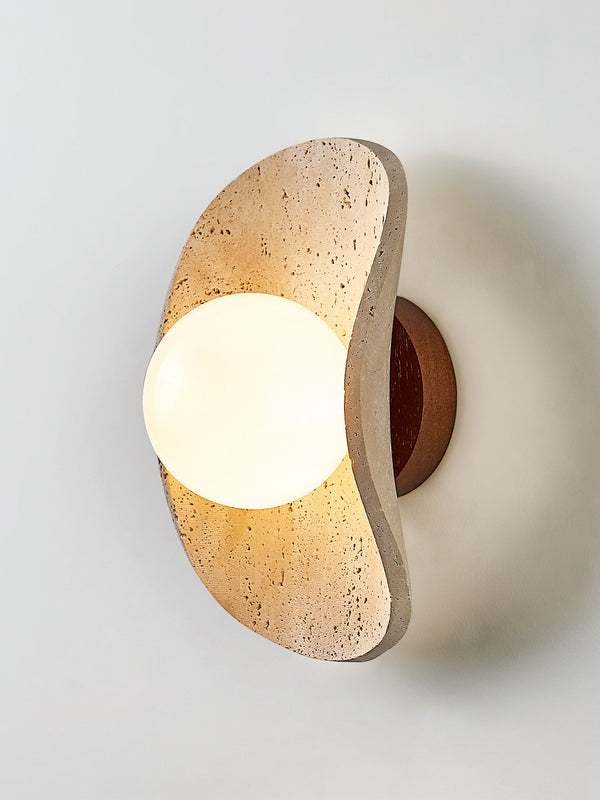 yellow travertine frosted glass globe wall sconce