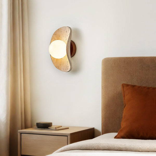 yellow travertine frosted glass globe wall sconce