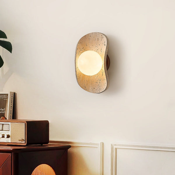 yellow travertine frosted glass globe wall sconce
