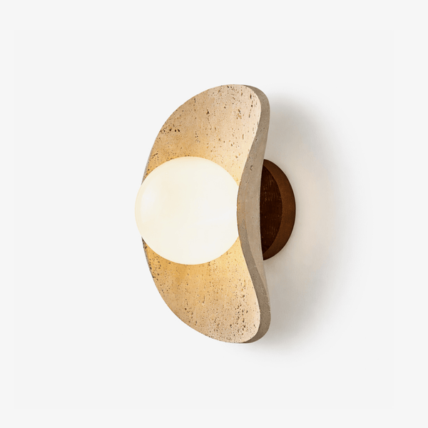 yellow travertine frosted glass globe wall sconce