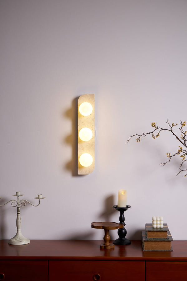 yellow travertine glass globe plug in wall sconce
