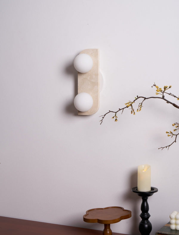 yellow travertine glass globe plug in wall sconce