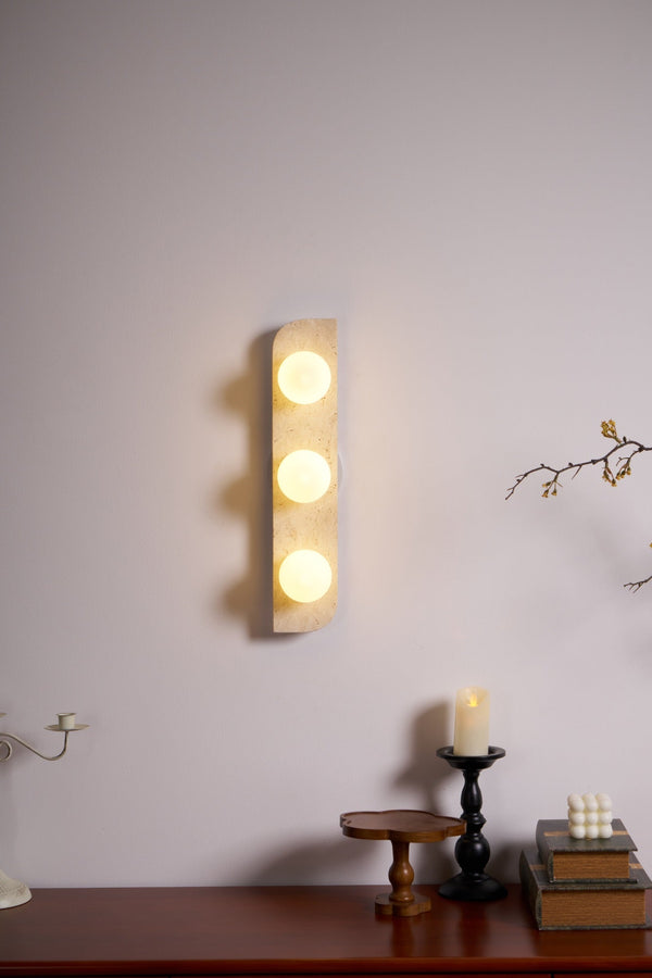 yellow travertine glass globe plug in wall sconce