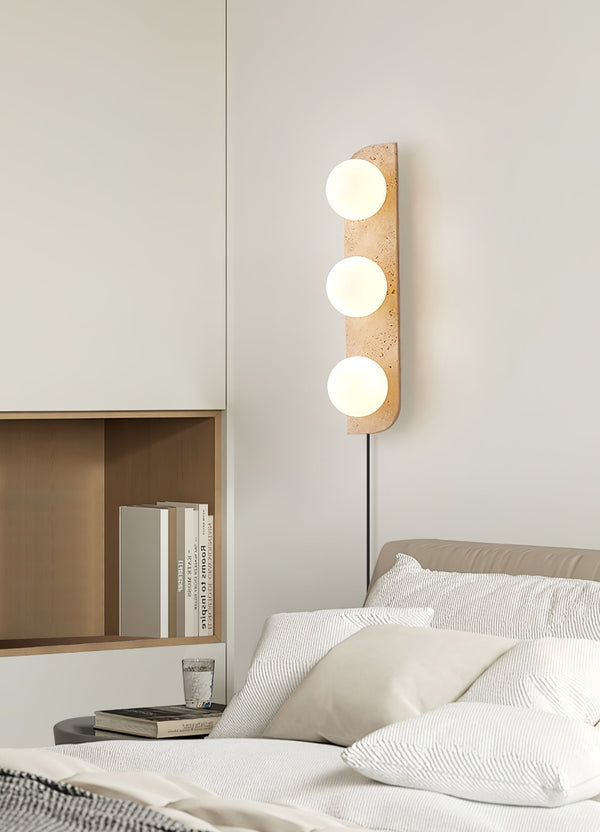 yellow travertine glass globe plug in wall sconce