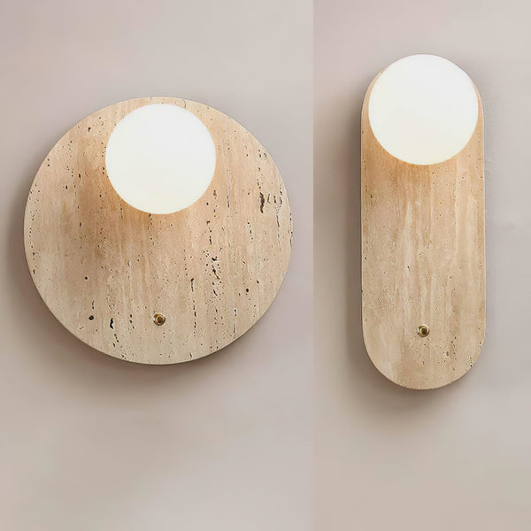 yellow travertine glass globe wall sconce