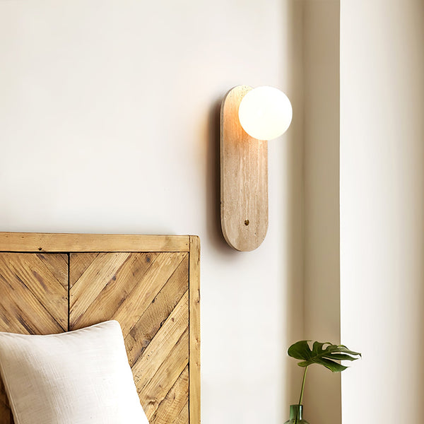 yellow travertine glass globe wall sconce