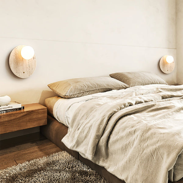 yellow travertine glass globe wall sconce