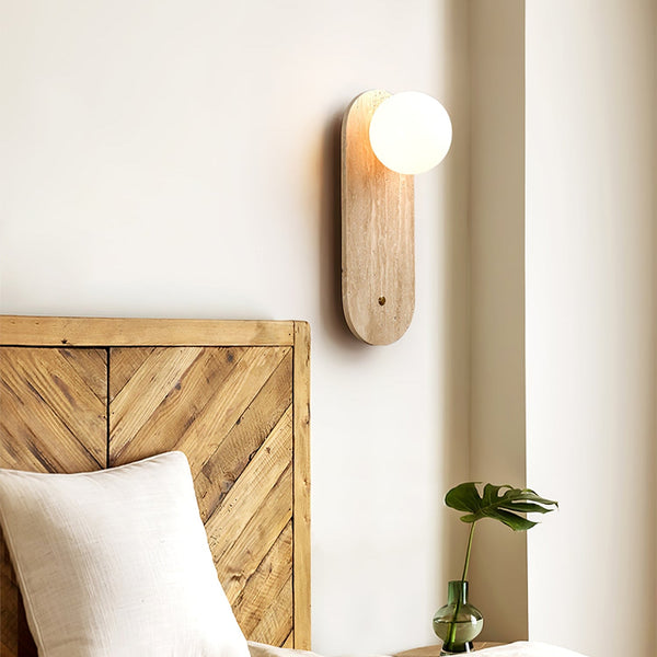yellow travertine glass globe wall sconce