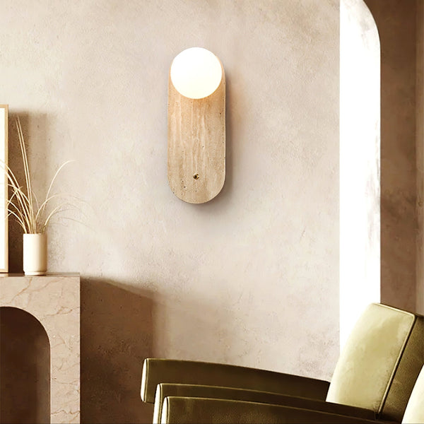 yellow travertine glass globe wall sconce