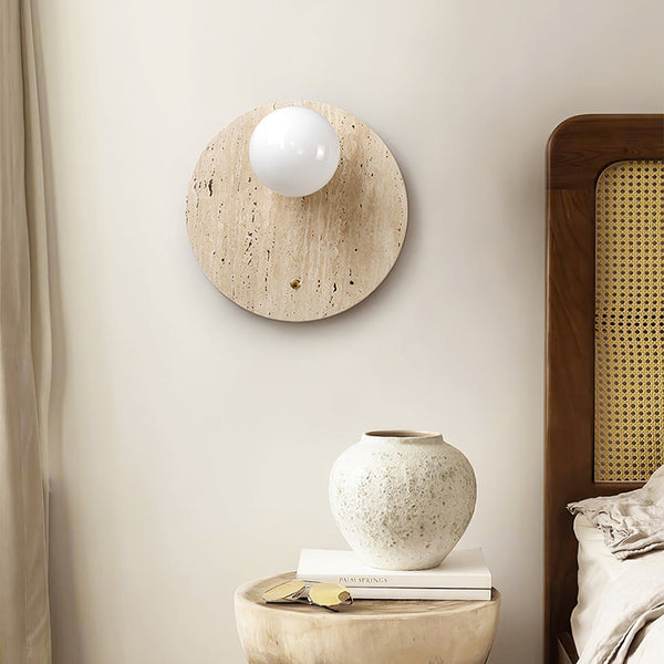 yellow travertine glass globe wall sconce