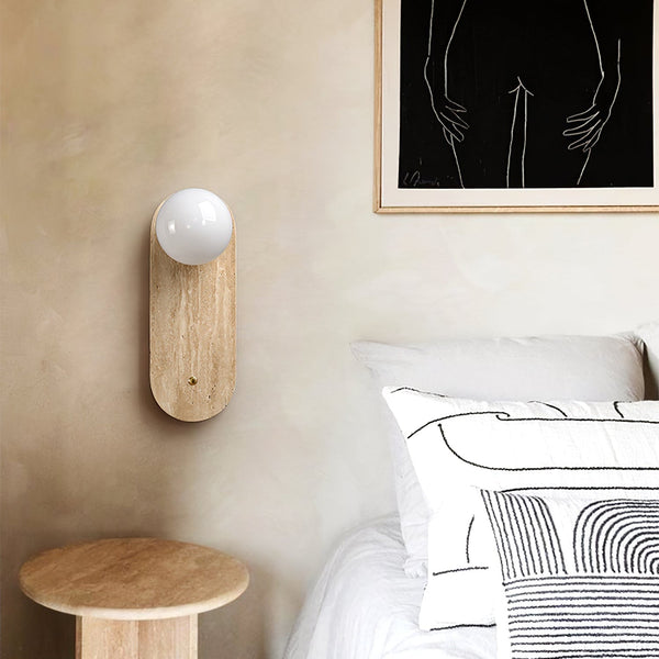 yellow travertine glass globe wall sconce