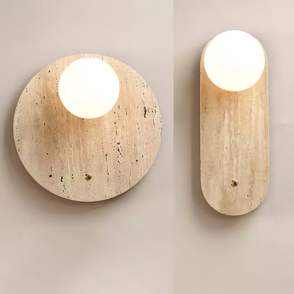 yellow travertine glass globe wall sconce
