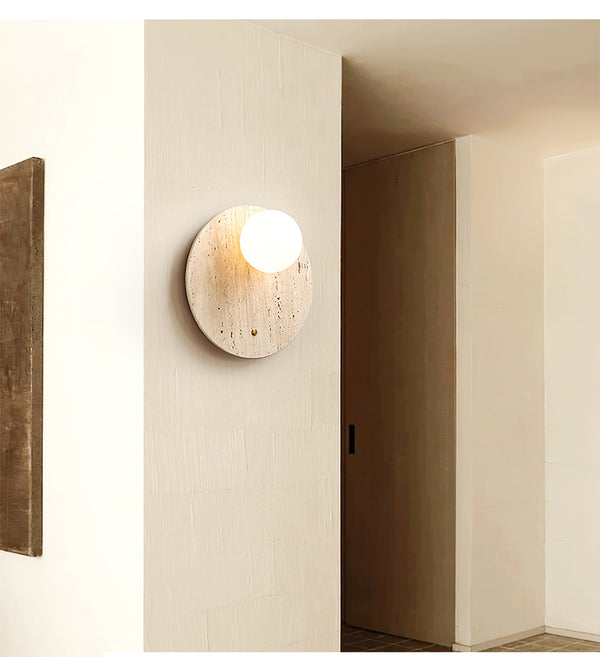 yellow travertine glass globe wall sconce