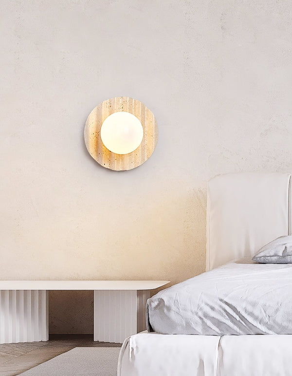 yellow travertine glass sphere wall sconce