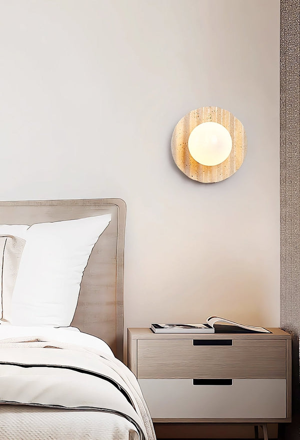 yellow travertine glass sphere wall sconce