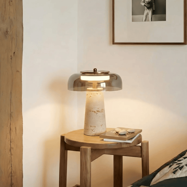 yellow travertine glass table lamp