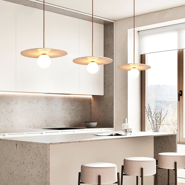 yellow travertine gold pendant light