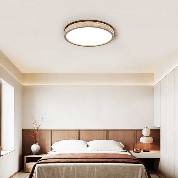 yellow travertine halo round led flush mount ceiling light