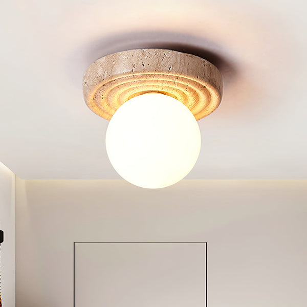 yellow travertine opal glass globe flush mount ceiling light