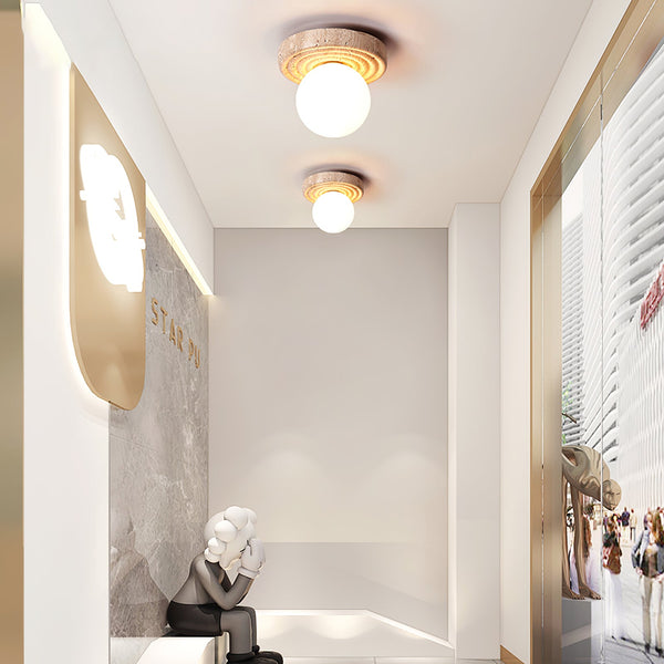 yellow travertine opal glass globe flush mount ceiling light