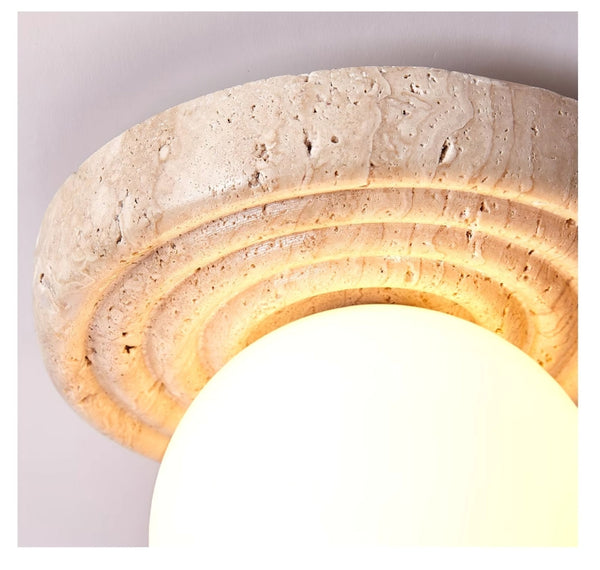 yellow travertine opal glass globe flush mount ceiling light