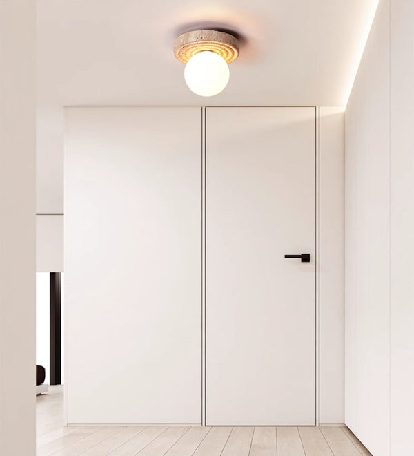 yellow travertine opal glass globe flush mount ceiling light