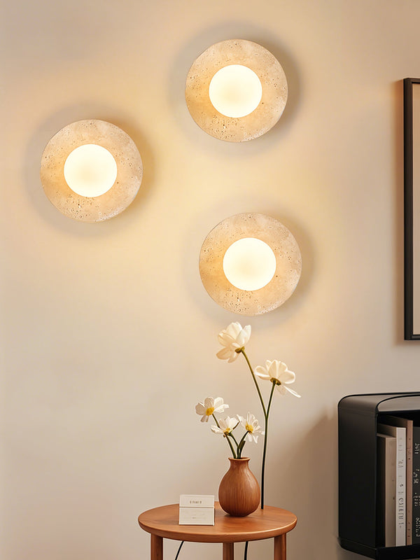 yellow travertine opal glass globe wall sconce 8