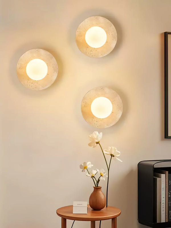 yellow travertine opal glass globe wall sconce 8