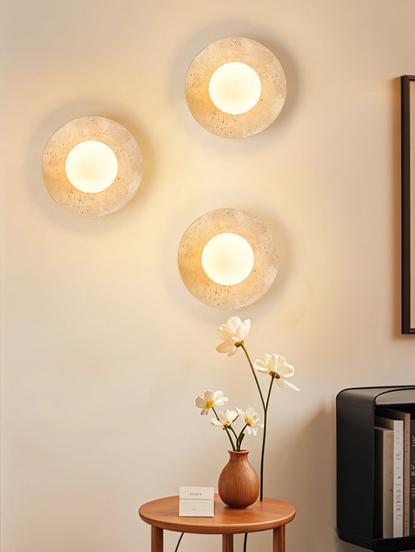 yellow travertine opal glass globe wall sconce 8