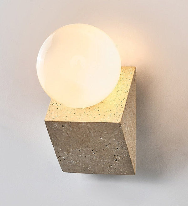 yellow travertine opal glass orb wall sconce