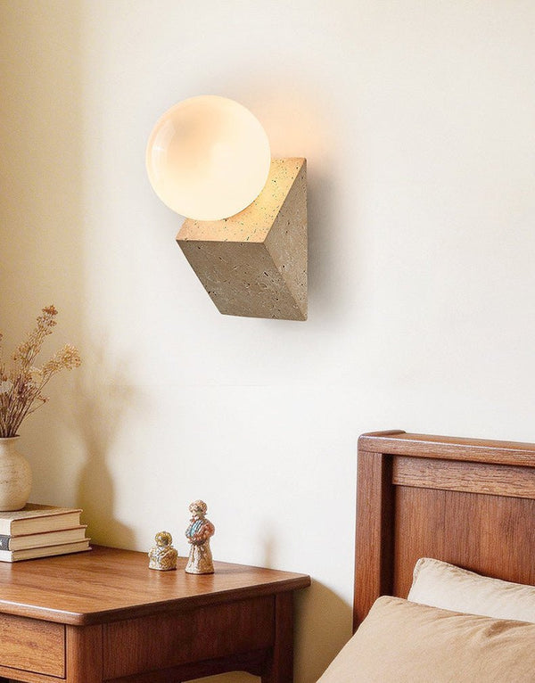 yellow travertine opal glass orb wall sconce