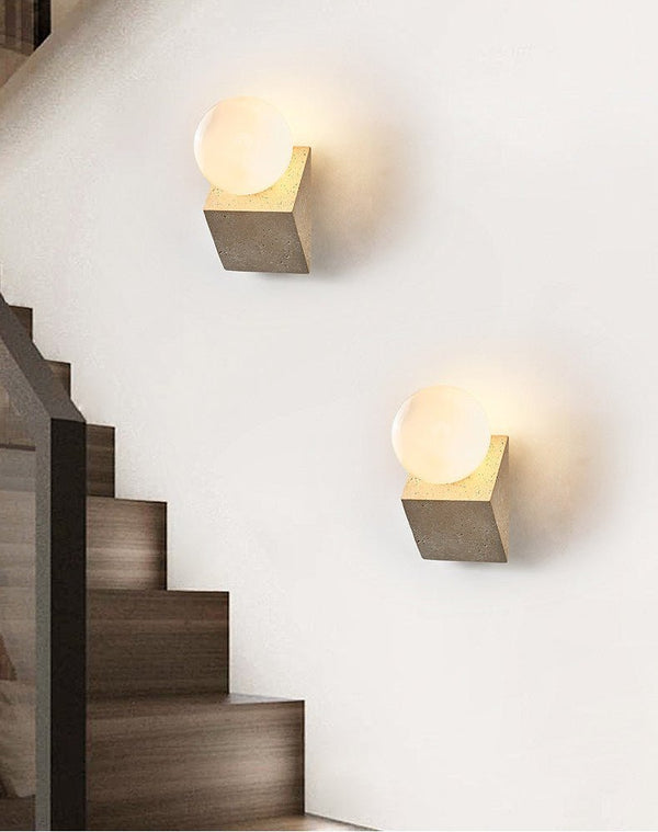yellow travertine opal glass orb wall sconce