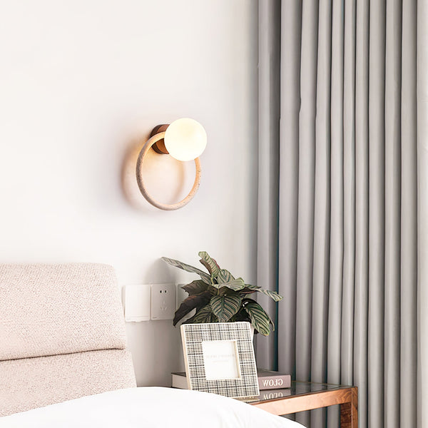 yellow travertine opaline glass globe wall sconce