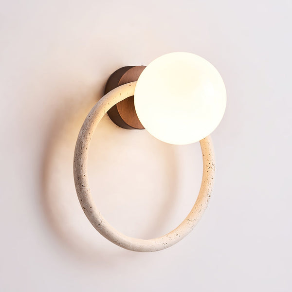 yellow travertine opaline glass globe wall sconce