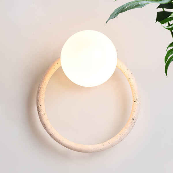 yellow travertine opaline glass globe wall sconce