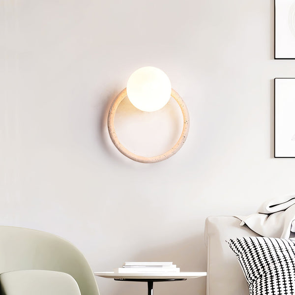 yellow travertine opaline glass globe wall sconce
